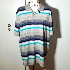 Chaps |Mens Polo Shirt Blue White Multi Striped Short-sleeve Preppy Size XL